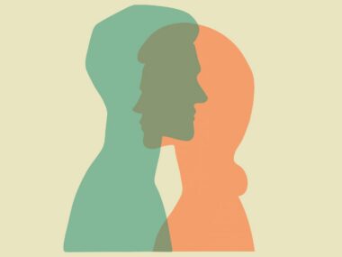 Shadowy silhouettes of two people are shown superimposed over each other.