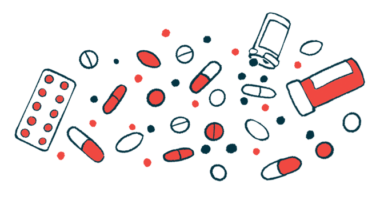 A number of different oral medications are seen scattered together, along with two pill bottles.