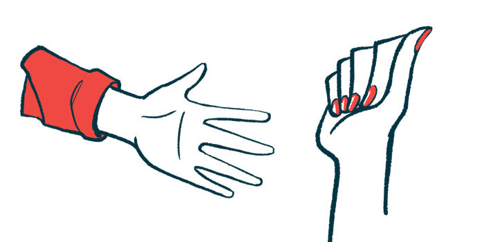 Two hands are shown, one is open and the other is closed into a fist.