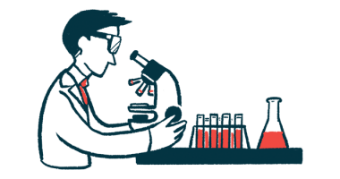 An illustration shows a scientist looking through a microscope in a lab with other specimens on the table.