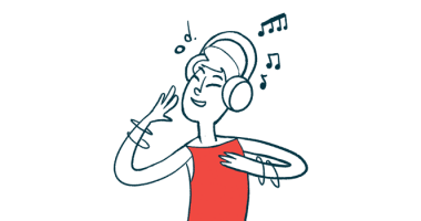 This illustration shows a person listening to music while wearing headphones.