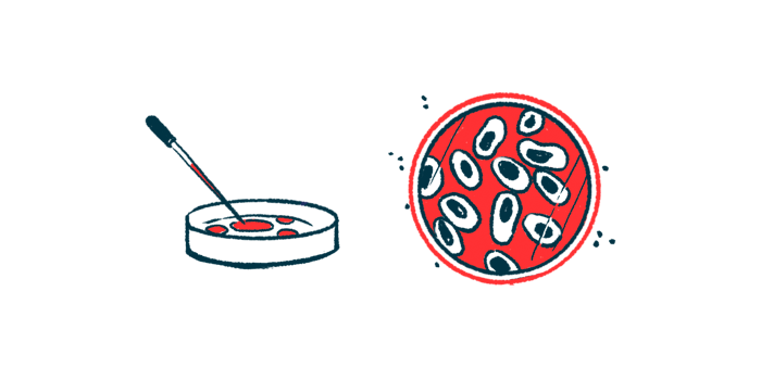 An aerial view of cells in a Petri dish is shown alongside an image of a dropper poised above a second petri dish.