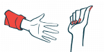 An illustration focusing on the hands of two people.