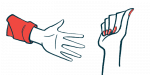 An outstretched hand reaches toward another hand with the fingers folded onto the palm.