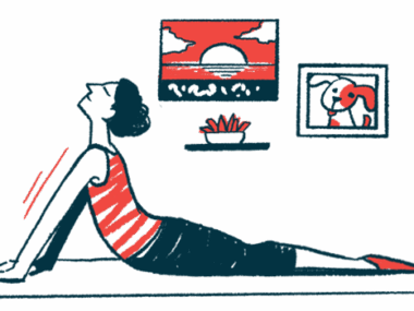 An illustration of a person exercising at home on a yoga mat.