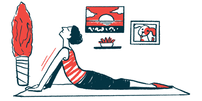 An illustration of a person exercising at home on a yoga mat.