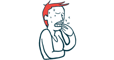 This illustration of anxiety shows a person in distress, biting fingernails.