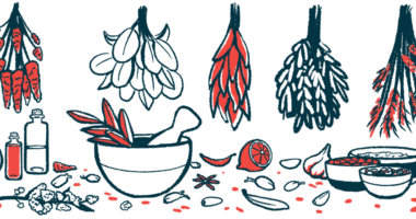 An illustration of various herbs and other plant products being used as traditional medicines.