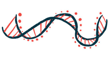 An illustration showing a ribbon of DNA.