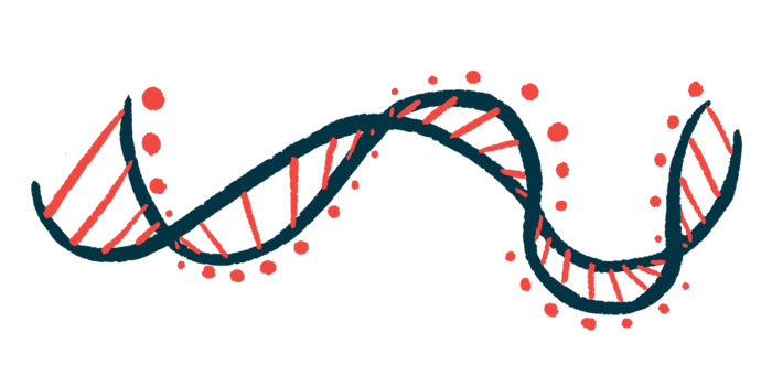 An illustration showing a ribbon of DNA.