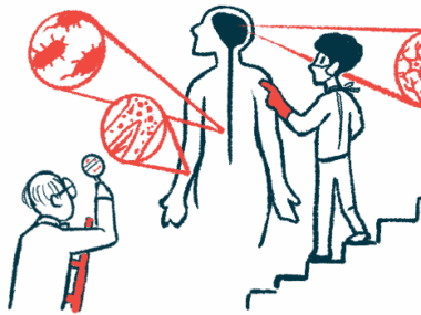 Scientists studying in detail data from a patient, with problem areas highlighted.