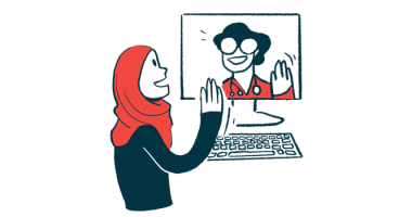 An illustration showing a woman speaking to a doctor in an online meeting.