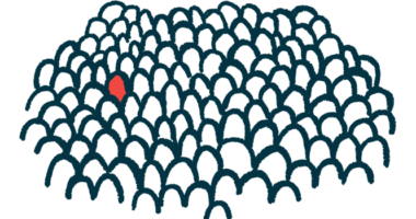 This illustration shows the heads of many people drawn in black-and-white, with one painted red to represent that it's rare among the crowd.