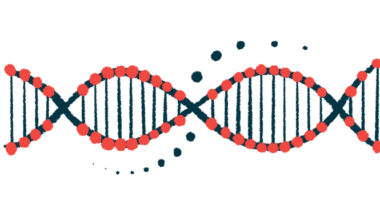 An illustration of a DNA strand highlights its double helix shape.