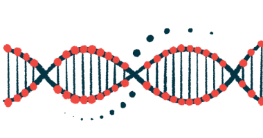 Illustration of a DNA strand highlights its double helix shape.