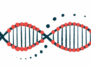 An illustration of a DNA strand highlights its double helix shape.