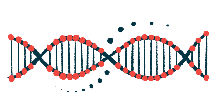 An illustration of a DNA strand highlights its double helix shape.