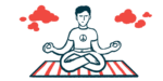 Illustration shows a person sitting on a blanket, legs crossed, and engaged in meditation.
