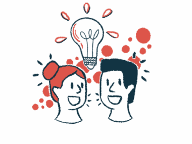 A light bulb is pictured above the heads of two people talking.