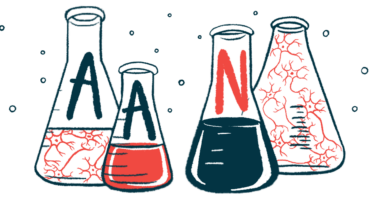 The letters A, A, and N each label a beaker in this illustration for the American Academy of Neurology Annual Meeting.