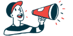 An illustration of a man using a megaphone to make an announcement.
