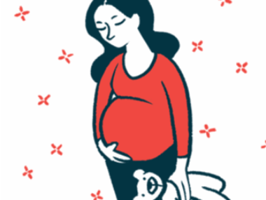 A woman in the later stages of a pregnancy is shown in this illustration.
