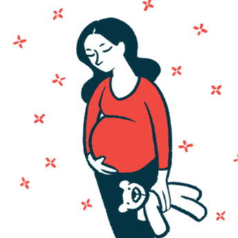 A woman in the later stages of a pregnancy is shown in this illustration.