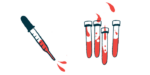A dropper hovers next to vials filled with blood.