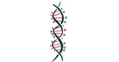 A close-up view of a single DNA strand shows its double-helix structure.