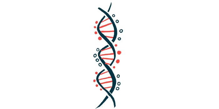 A close-up view of a single DNA strand shows its double-helix structure.