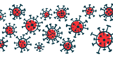 Spheres of bacteria, like those found in the gut microbiome, are pictured close up.