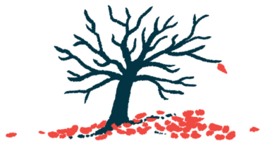 A tree shedding its leaves is shown in this illustration.