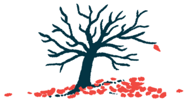 A tree shedding its leaves is shown in this illustration.