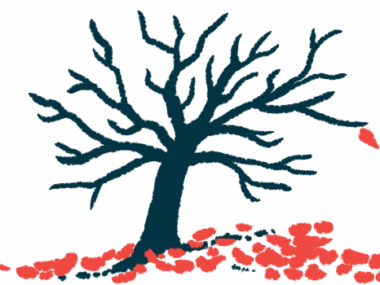 A tree shedding its leaves is shown in this illustration.