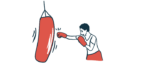 Illustration of man boxing a punch bag.