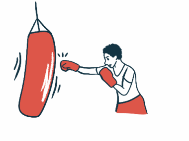 Illustration of man boxing a punch bag.