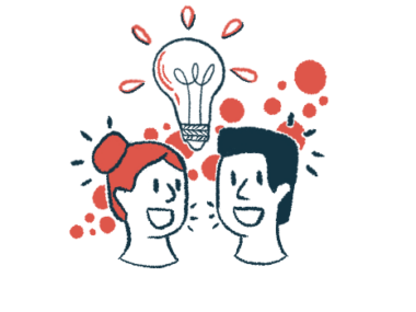 A light bulb goes off over the heads of two people to illustrate collaboration.