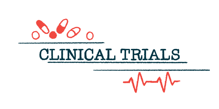 The words 'clinical trials' appear in all capital letters, with a handful of oral medications seen at the top left corner and a heart rate graph shown at the bottom right corner.