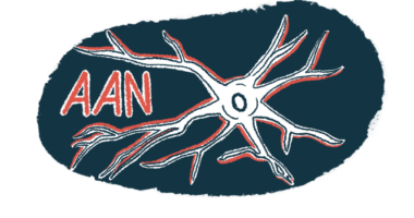 The acronym AAN is seen amidst this close-up view of a neuron in an illustration for the American Academy of Neurology Annual Meeting.