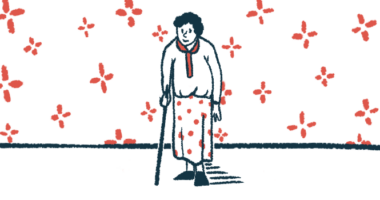 A woman is shown walking with assistance.