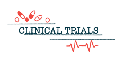 Capsules and an echocardiogram readout frame the words CLINICAL TRIALS in this graphic.