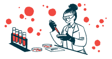 Illustration of a scientist working with vials, dishes, and fluids in a lab.