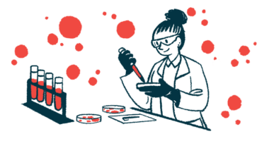 Illustration of a scientist working with vials, dishes, and fluids in a lab.