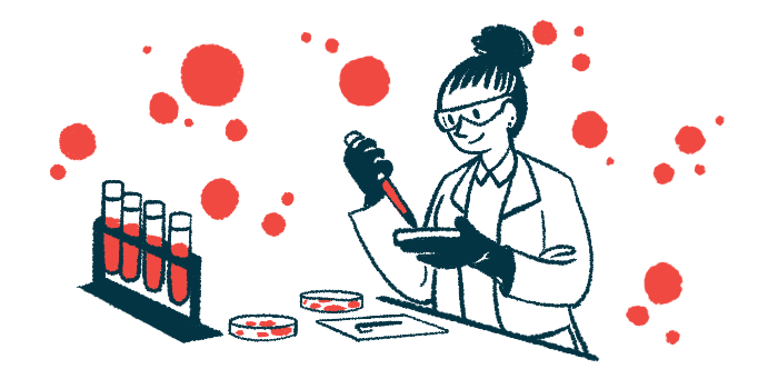 Illustration of a scientist working with vials, dishes, and fluids in a lab.