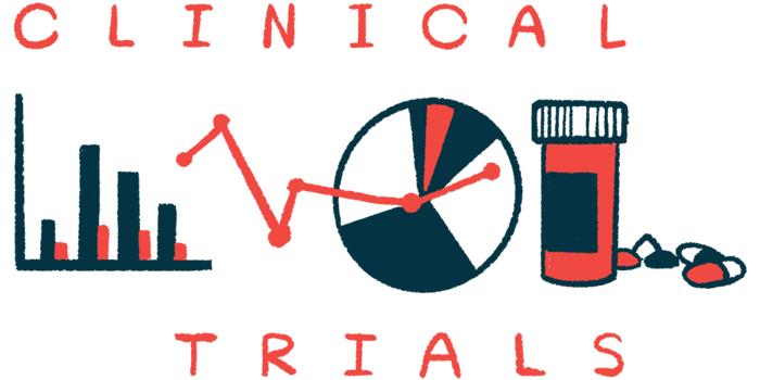 The word CLINICAL TRIALS frame a bar graph, a pie chart and a bottle of medicine.