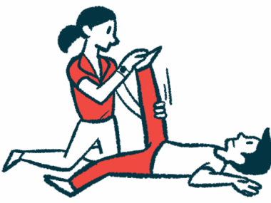 A patient does leg exercises with a physical therapist.