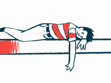 A depressed person lies stomach-down on a bench, with one arm dangling down.