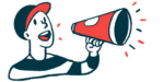 Illustration of a person using a megaphone cone to make an announcement.