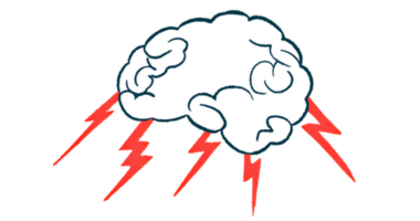 Lightning bolts are pictured shooting out from an image of the human brain.