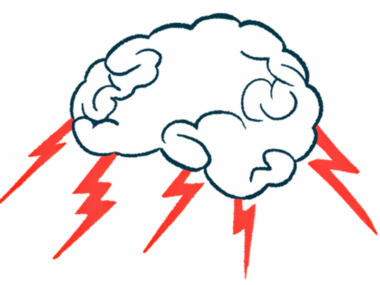 Lightning bolts are pictured shooting out from an image of the human brain.